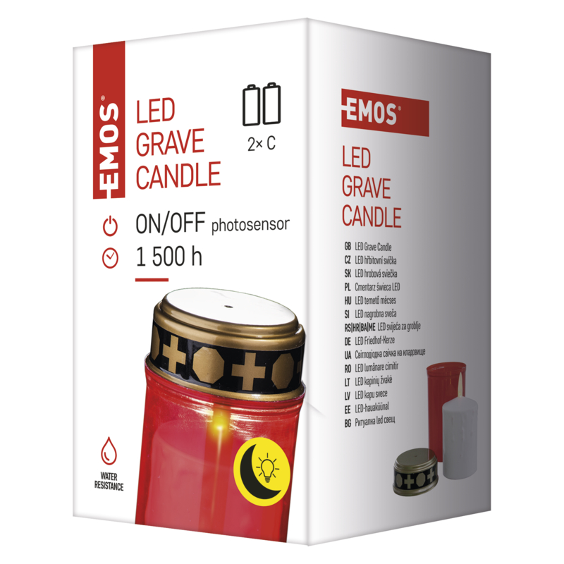 LED hřbitovní svíčka, 2× C, červená, senzor