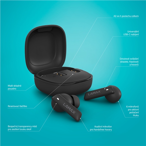 Sluchátka LAMAX Clips1 ANC - černá