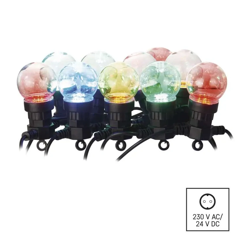 LED světelný řetěz – 10x párty žárovky, 5 m, venkovní i vnitřní, multicolor