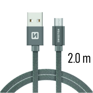 DATOVÝ KABEL SWISSTEN TEXTILE USB / MICRO USB 2,0 M ŠEDÝ