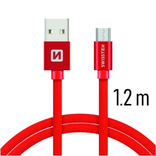 DATOVÝ KABEL SWISSTEN TEXTILE USB / MICRO USB 1,2 M ČERVENÝ