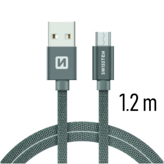 DATOVÝ KABEL SWISSTEN TEXTILE USB / MICRO USB 1,2 M ŠEDÝ