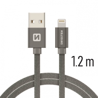 DATOVÝ KABEL SWISSTEN TEXTILE USB / LIGHTNING 1,2 M ŠEDÝ iPhone