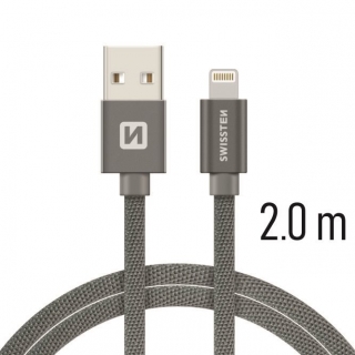 DATOVÝ KABEL SWISSTEN TEXTILE USB / LIGHTNING 2,0 M ŠEDÝ iPhone